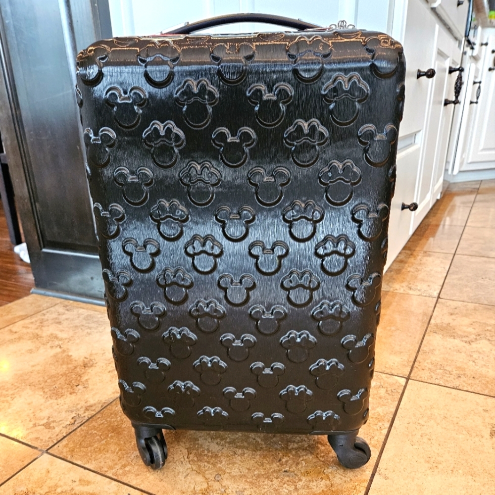Disney MinnieMickey All Over 21” Upright Spinner Luggage Suitcase Black Embossed